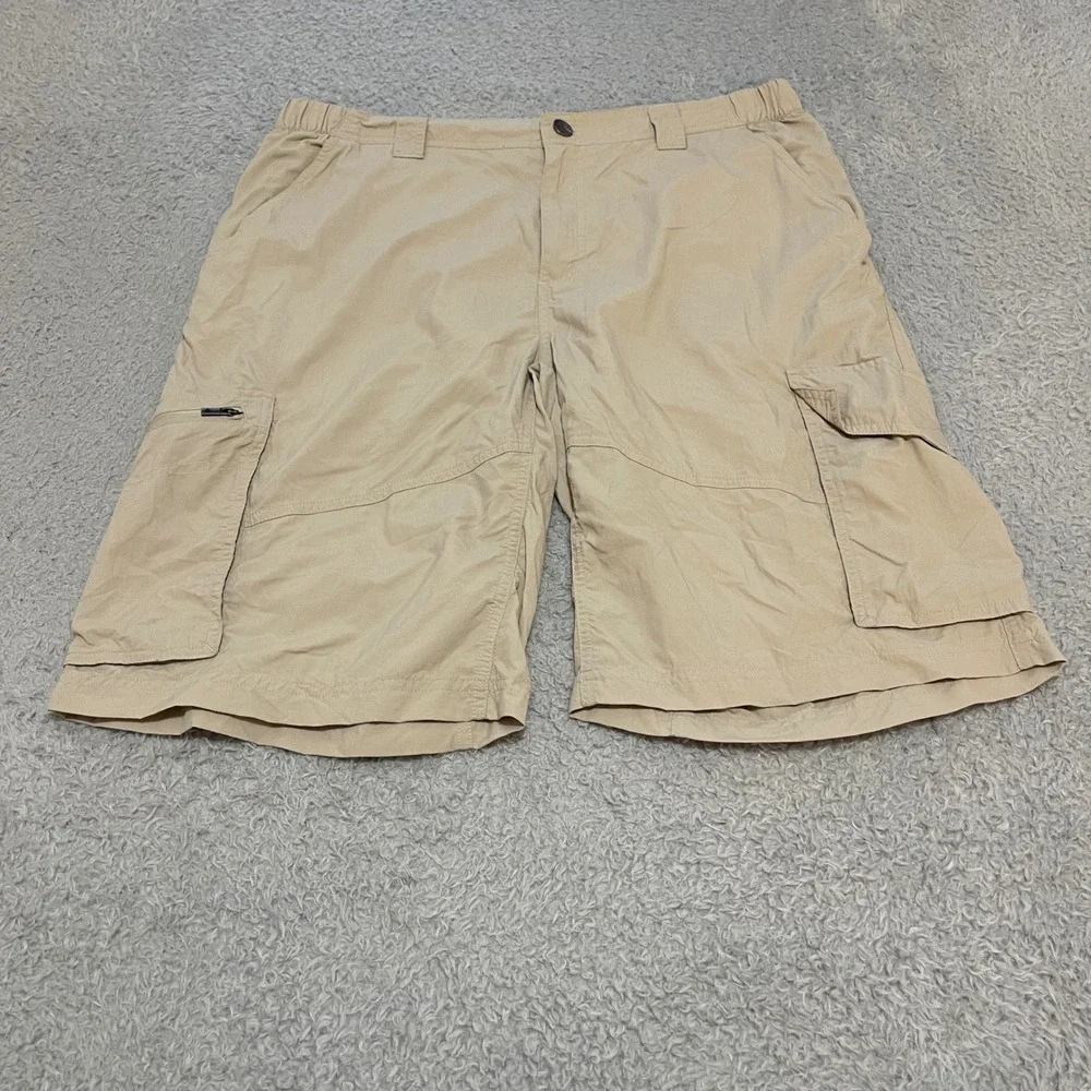 Columbia Omni-Shade Mens Cargo Shorts 36 Tan Khaki Hiking Fishing Regular Fit